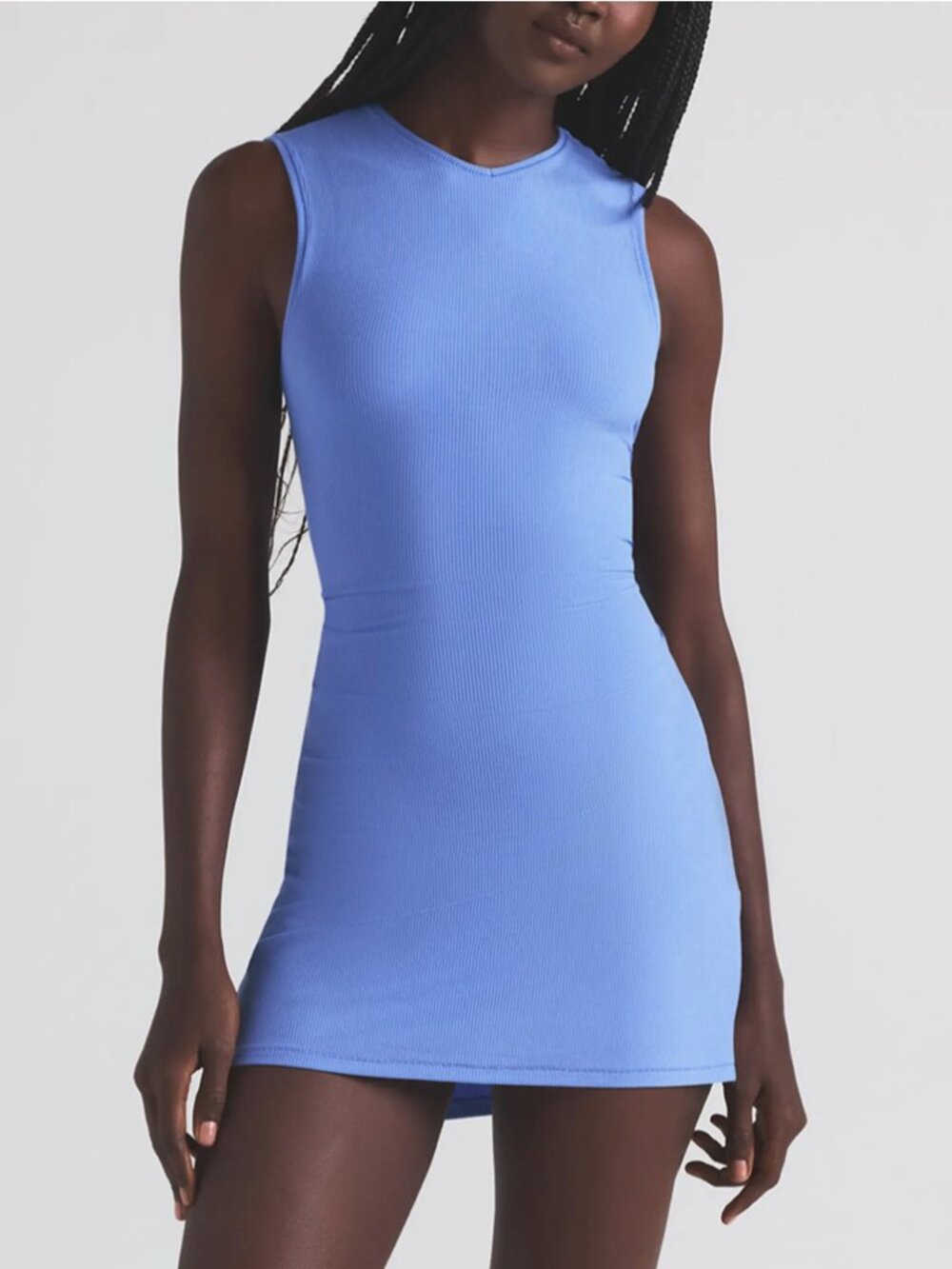 Skims Soft Lounge V-Neck Tank Minidress in Cielo Size S
